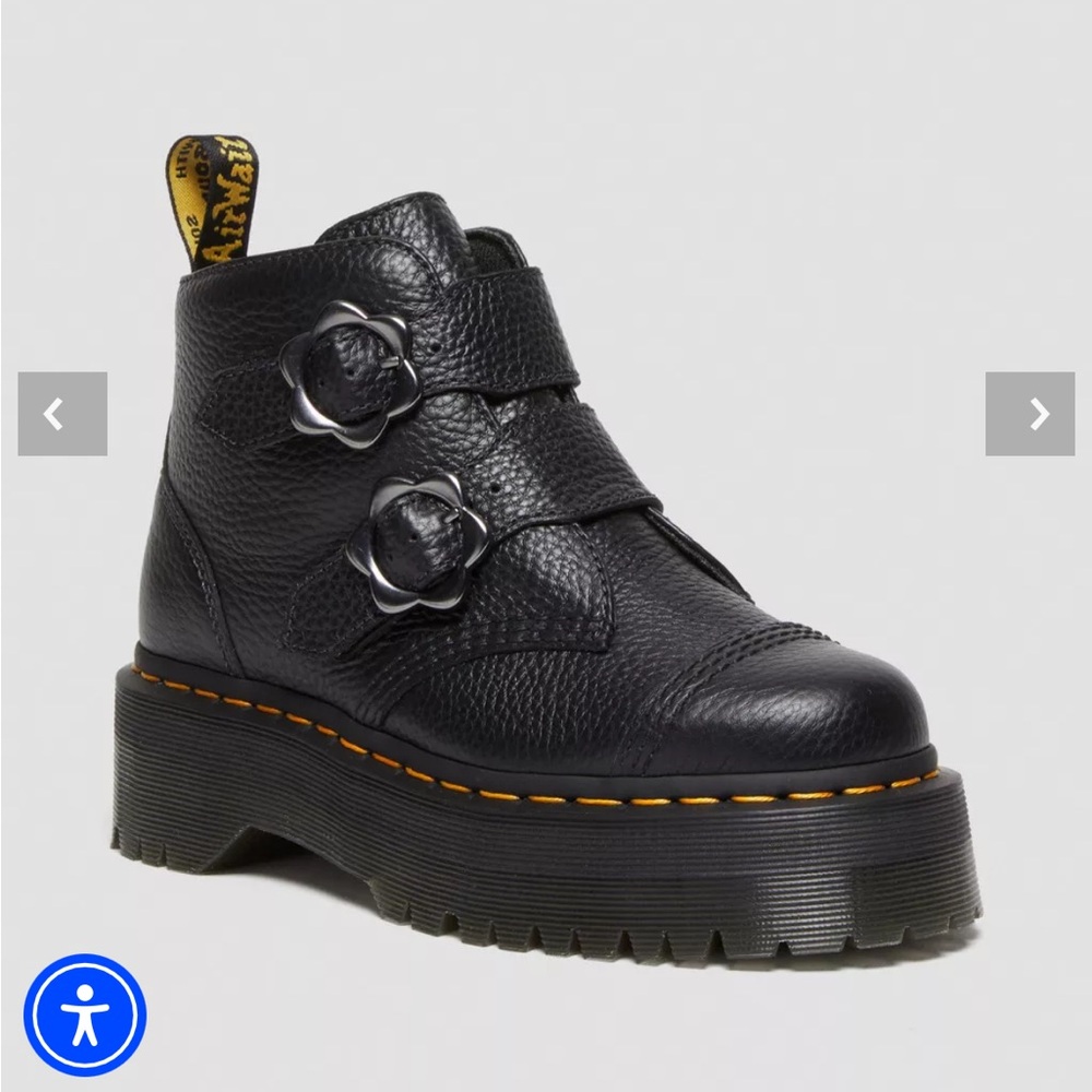 Black Leather Platform Boots with Buckle Details - Picture 3 of 3